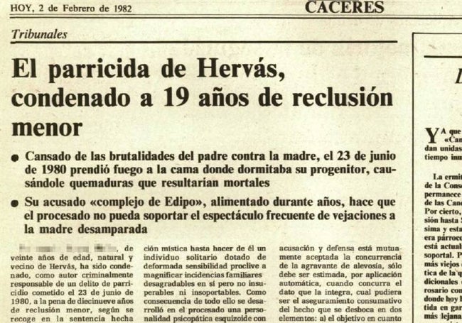 El parricida de Hervás fue juzgado en 1982 en Cáceres, y condenado a 19 años de cárcel.