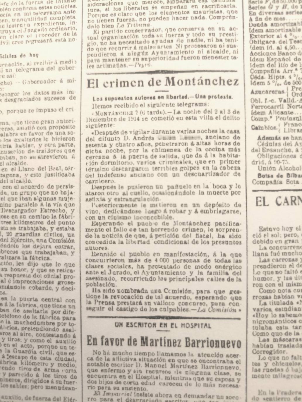 Noticia de la manifestación en Montánchez.