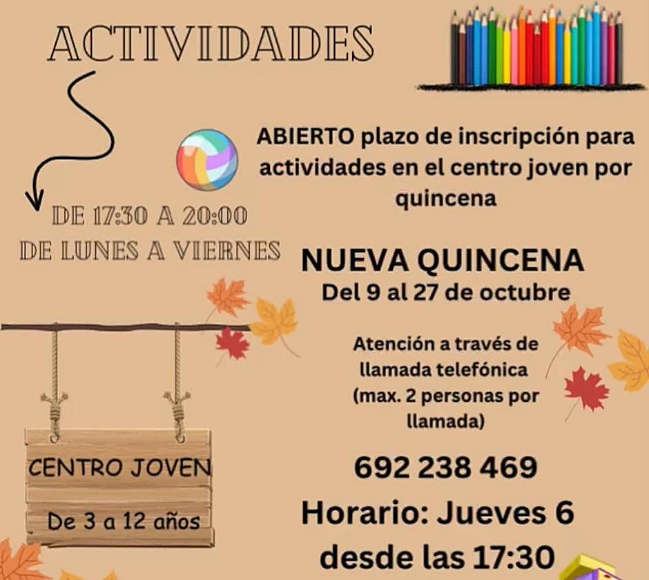 Nuevo plazo de inscripción para las actividades del Centro Joven