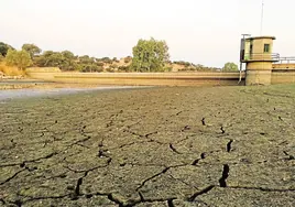 Imagen de archivo de la presa de Las Culebras casi seca (ya lo está) con el fango acumulado.