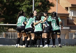 Las jugadoras del Sport Extremadura celebran un tanto esta temporada.