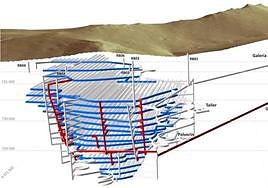 Representación de la mina subterránea en Valdeflores y las galerías de acceso incluida por la empresa en su proyecto.