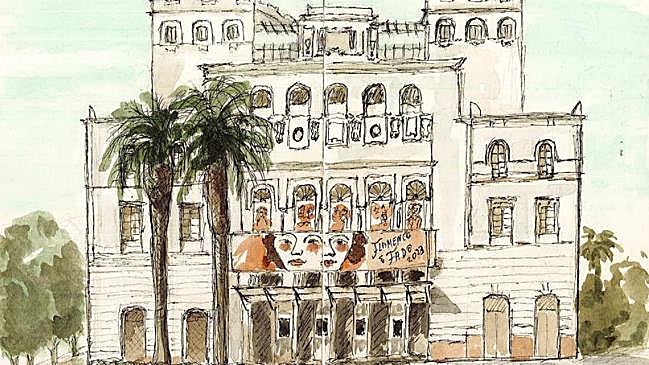 Imagen antes - A la izquierda, dibujo de Pilar Díaz del Teatro López de Ayala; a la derecha, foto del mítico teatro pacense.