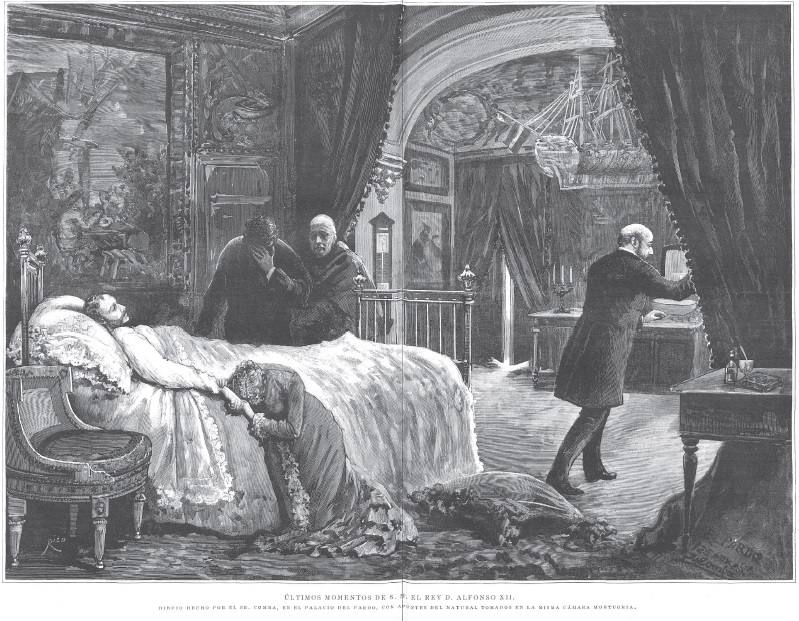 Apunte al natural de Comba de los últimos momentos de Alfonso XII, que falleció el 25 de noviembre de 1885.