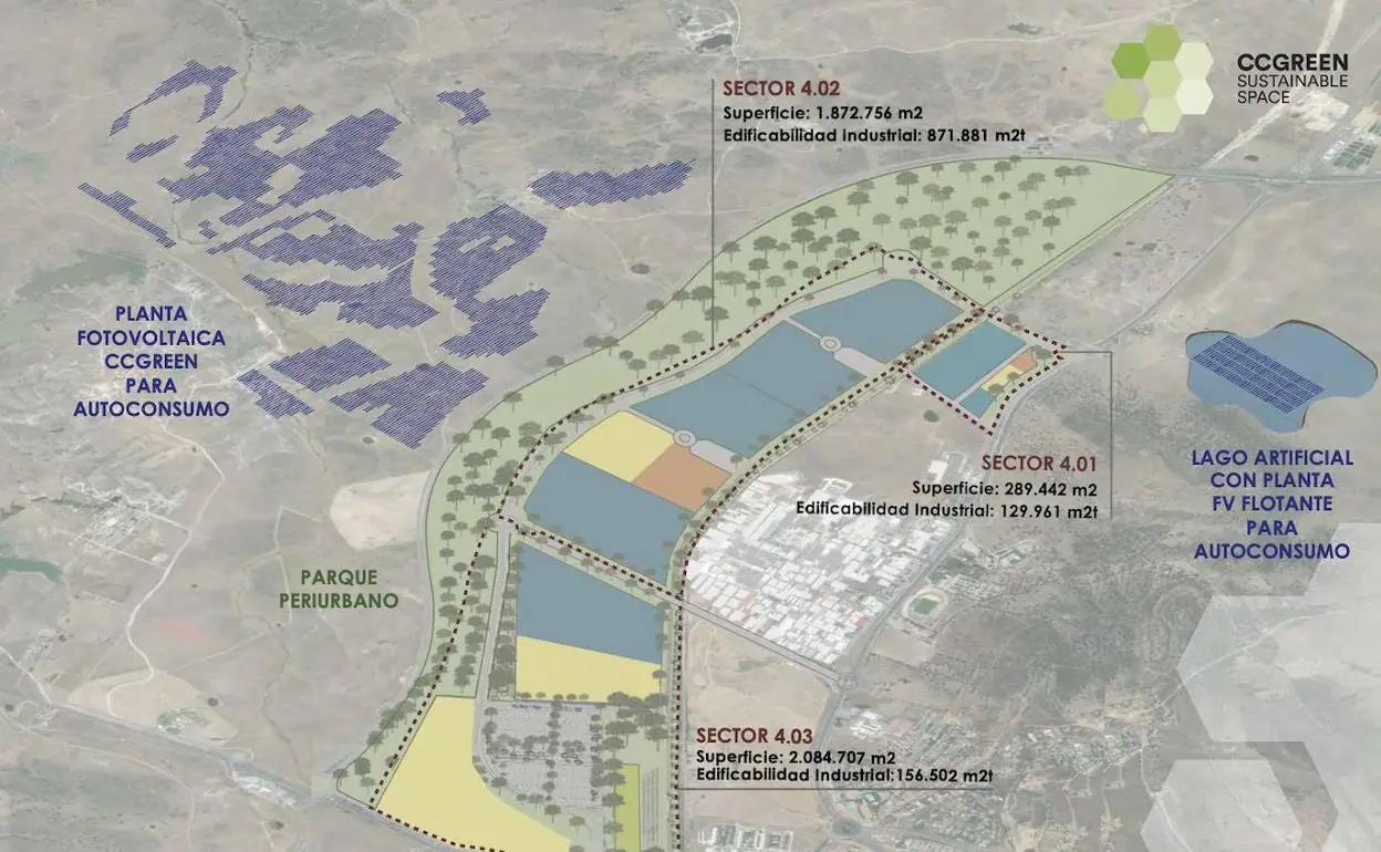 Plano con los terrenos junto al polígono las Capellanías donde se proyecta CC Green.