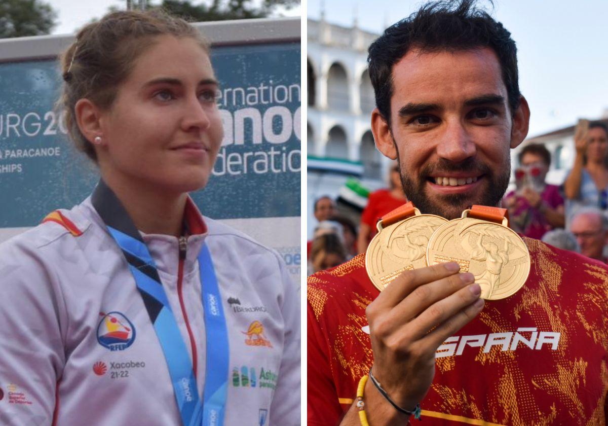 Estefanía Fernández y Álvaro Martín, que fue recibido con honores en su Llerena natal tras conquistar sus dos oros en marcha en el Mundial de atletismo.