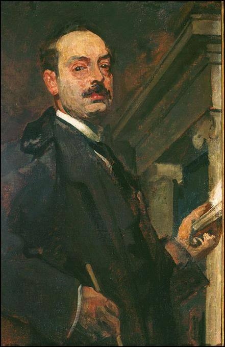 Autorretrato del pintor José Garnelo (1866-1944), que fue subdirector del Museo del Prado y director de la Academia Española de Roma. Él escribió la crónica del viaje a Guadalupe.