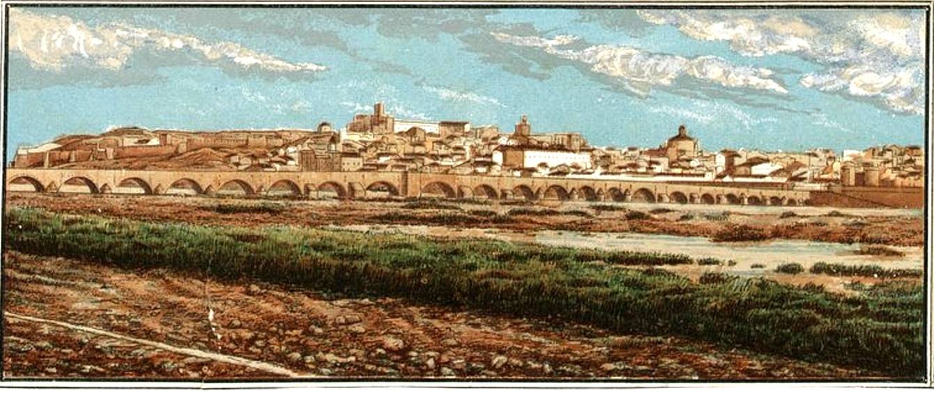 Cromolitografía de la localidad de Badajoz.