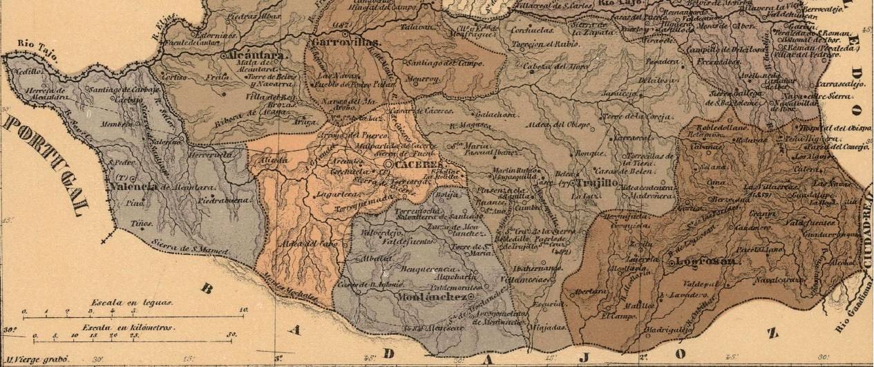 Mapa de la provincia de Cáceres.