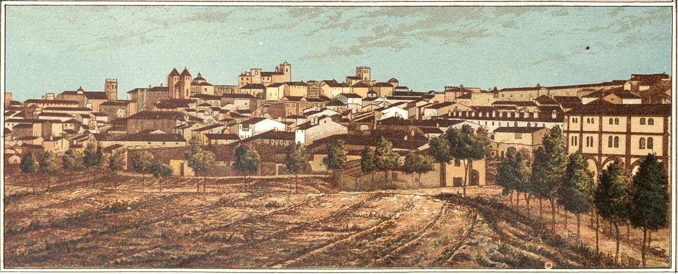 Cromolitografía de la localidad de Cáceres.