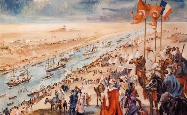 Ilustración de la inauguración del Canal de Suez en la que estuvo el extremeño. 