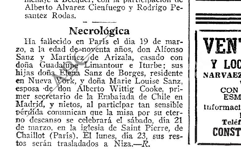 Nota necrológica de ABC, publicada en 1970 con la muerte del primer hijo de Alfonso XII.