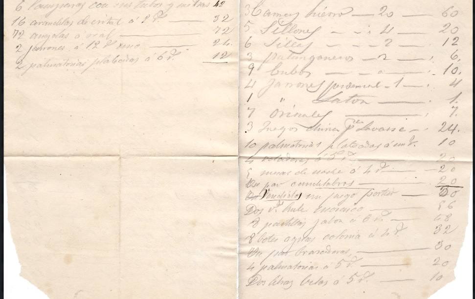 Lista de objetos adquiridos para la estancia de Alfonso XII en Cáceres. Documento del Archivo Histórico Municipal de Cáceres.