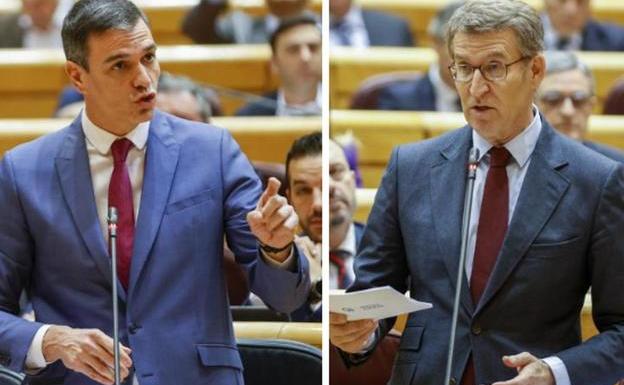 Cara a cara entre Sánchez y Feijóo en la sesión de control que celebra el pleno del Senado este martes.