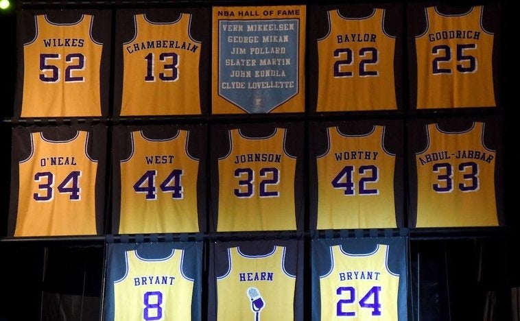 Camisetas retiradas por los Lakers.