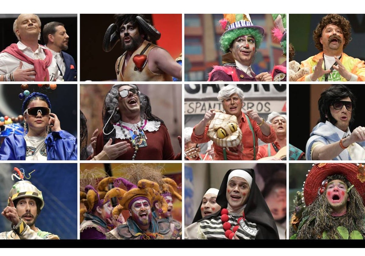 Las doce murgas semifinalistas del Carnaval de Badajoz 2024.