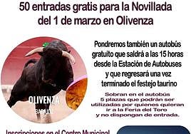 El Ayuntamiento regala 50 entradas a los jubilados para asistir a una novillada en Olivenza