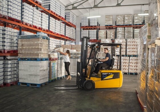 Leche en los almacenes del Banco de Alimentos de Badajoz, en el Nevero, en una imagen de archivo.