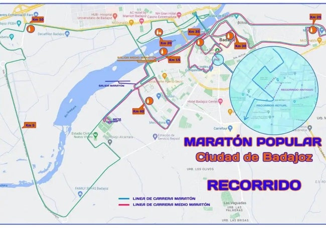 Circuito de la maratón popular Ciudad de Badajoz.