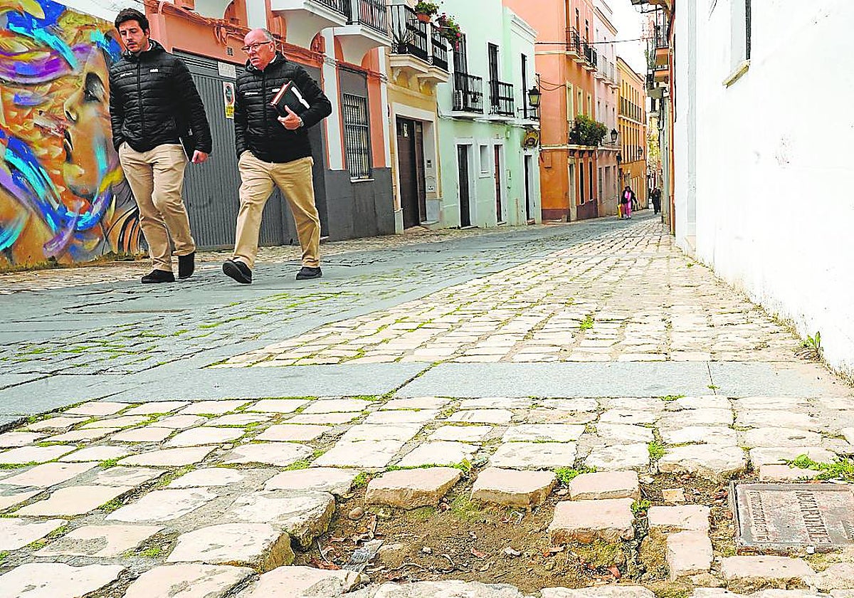 Una de las zonas deterioradas de la calle San Pedro de Alcántara.