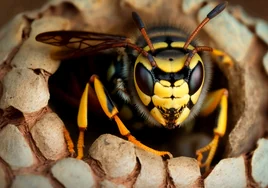 Una avispa asiática ('Vespa velutina') en un nido.