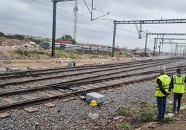 Zona de obras en la estación de Mérida, en la salida hacia Badajoz, Cáceres y Sevilla.