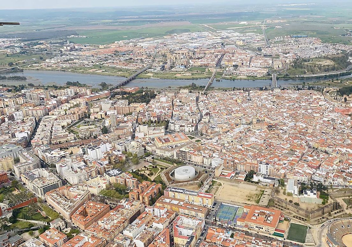 Vista aérea de la ciudad de Badajoz.