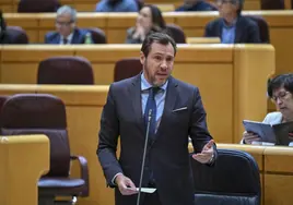 El ministro de Transportes, Óscar Puente, en su intervención en el Senado.