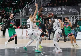 Arturo Álvarez observa desde la línea de fondo una jugada en el Cáceres-Cantabria.