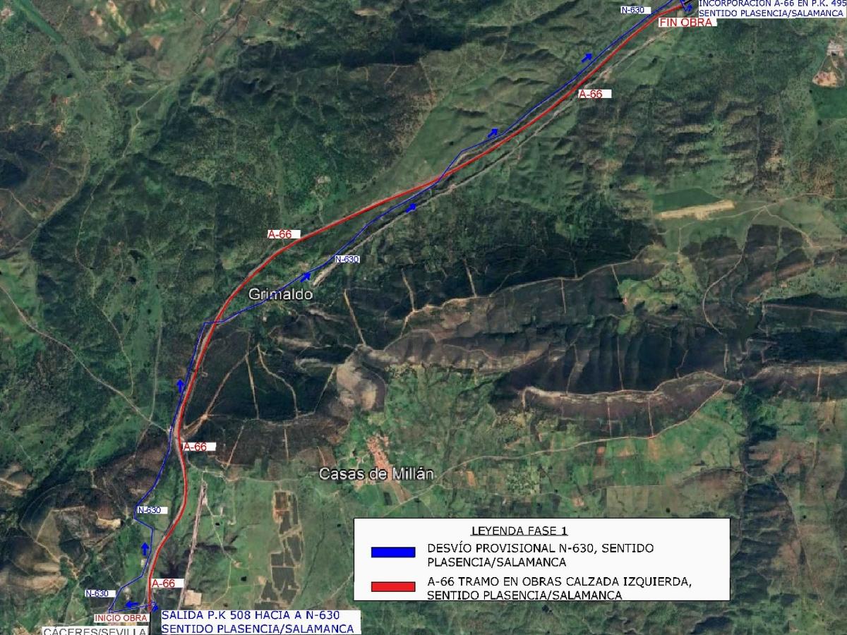 La A-66 estará cortada afectada por obras en Plasencia, Malpartida de Plasencia, Casas de Millán y Cañaveral