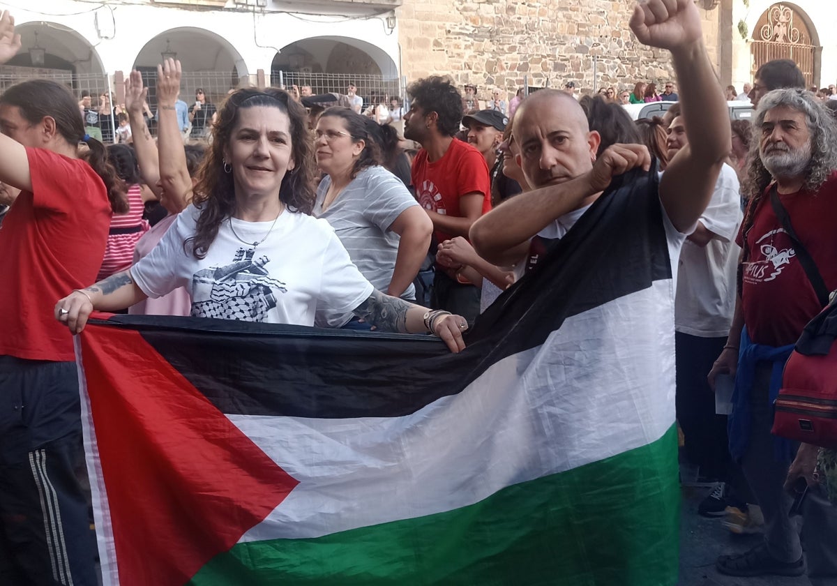 Público en los conciertos del jueves con una bandera palestina.