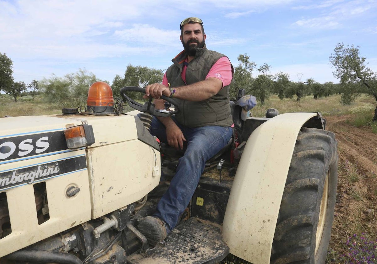 Jesús Carracedo, el jueves pasado, en su finca de Trujillanos, al lado de Mérida, antes de empezar a arar su olivar ecológico.