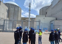 Una responsable de la central guía una visita a la instalación a la altura de los dos reactores.