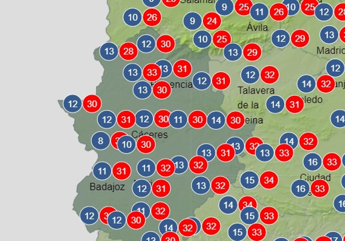 Previsión del tiempo para este sábado en Extremadura.