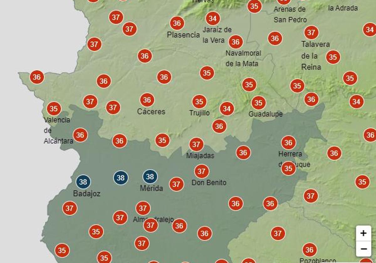 La Agencia Estatal de Meteorología prevé que se alcancen los 38 grados este jueves en el valle del Guadiana.