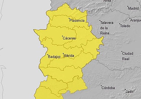 Mapa de avisos de la Agencia Estatal de Meteorología por lluvia y tormentas para el miércoles.