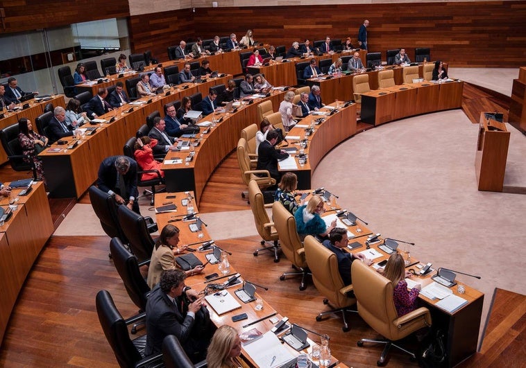 Pleno en la Asamblea de Extremadura esta mañana.