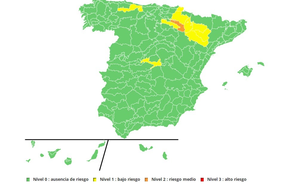 Mapa de alertas por calor para este martes.