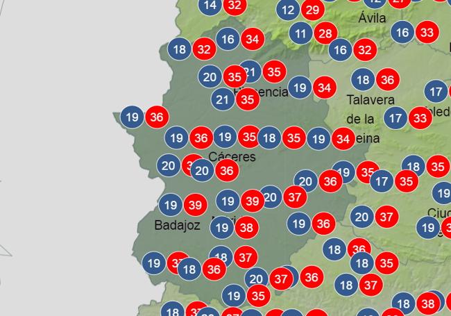 Temperaturas previstas para el miércoles.