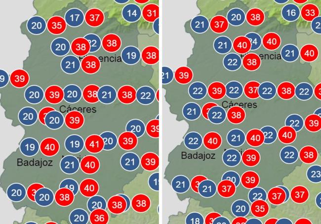 Temperaturas máximas y mínimas previstas para el jueves y el viernes.