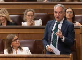 El vicesecretario de Política Autonómica y Local del PP, Elías Bendodo, durante una intervención en el Congreso de los Diputados.