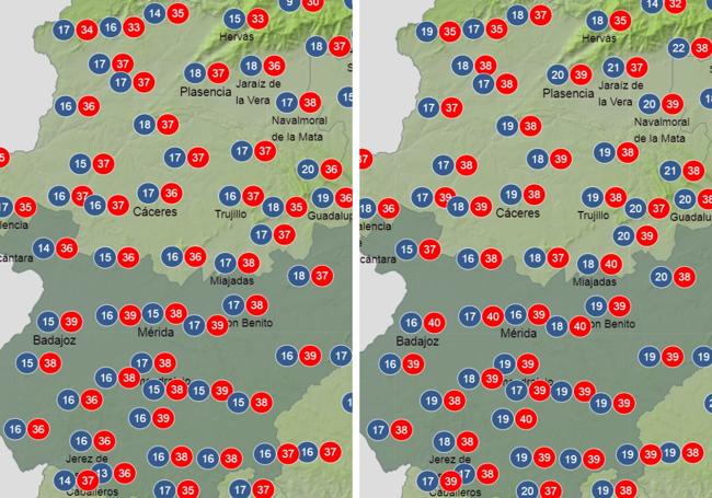 Temperaturas previstas para el miércoles y el jueves.