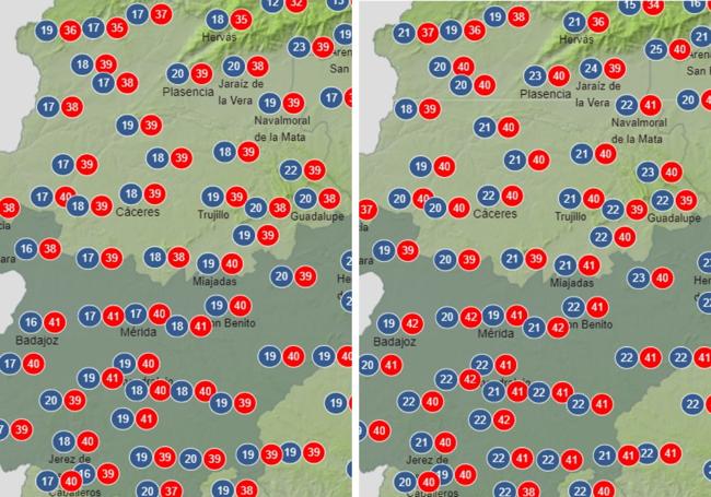 Temperaturas máximas y mínimas previstas para el jueves y viernes.