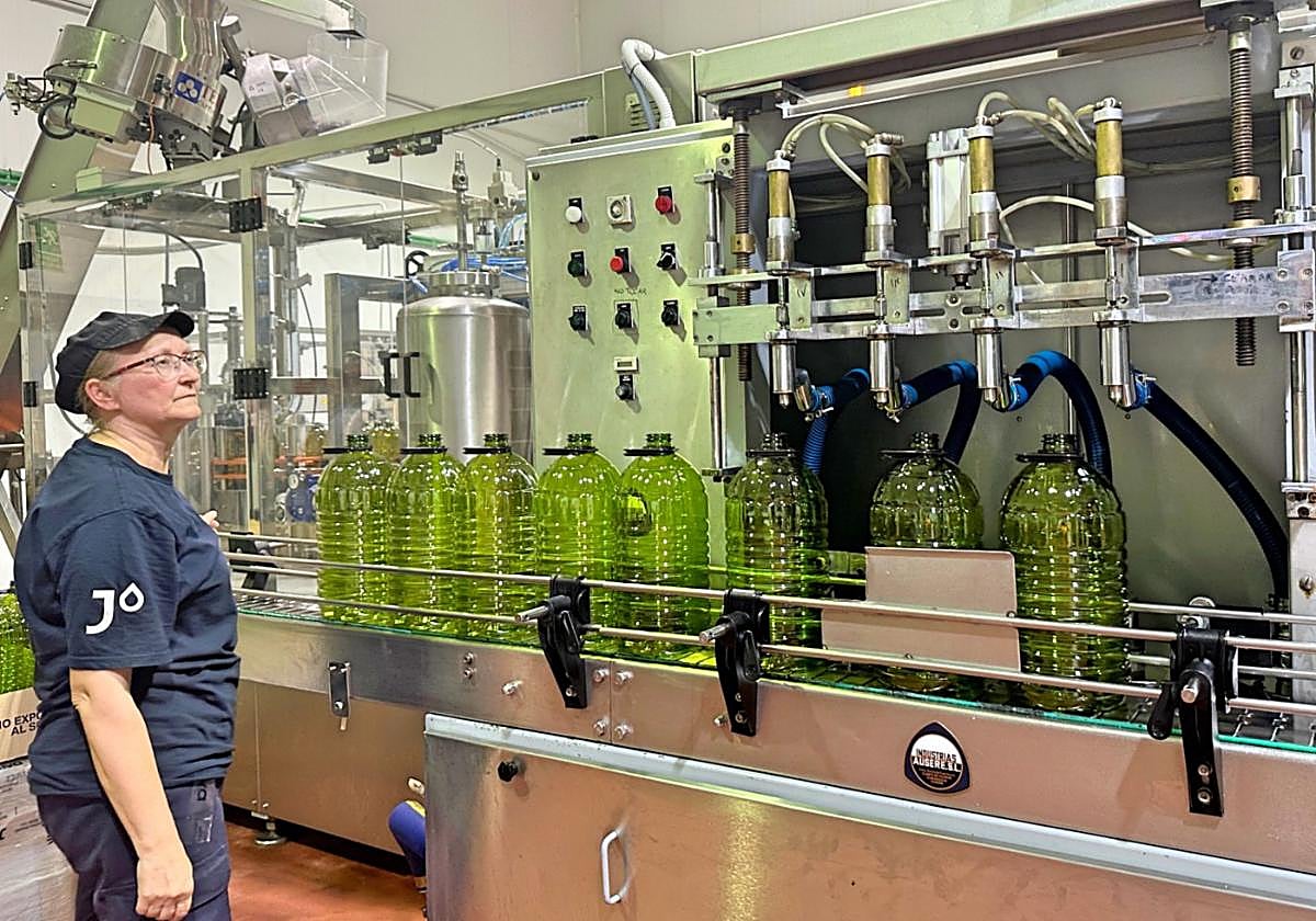 Envasando aceite de oliva extremeño en Pozuelo de Zarzón.