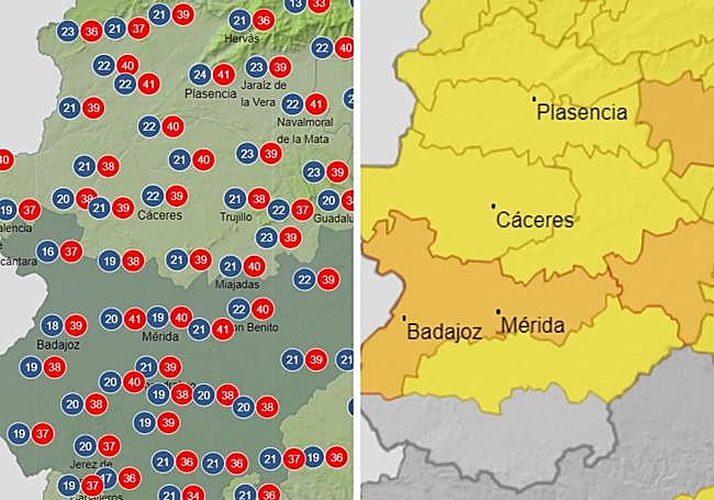 Mapas de temperaturas y alertas para el domingo.