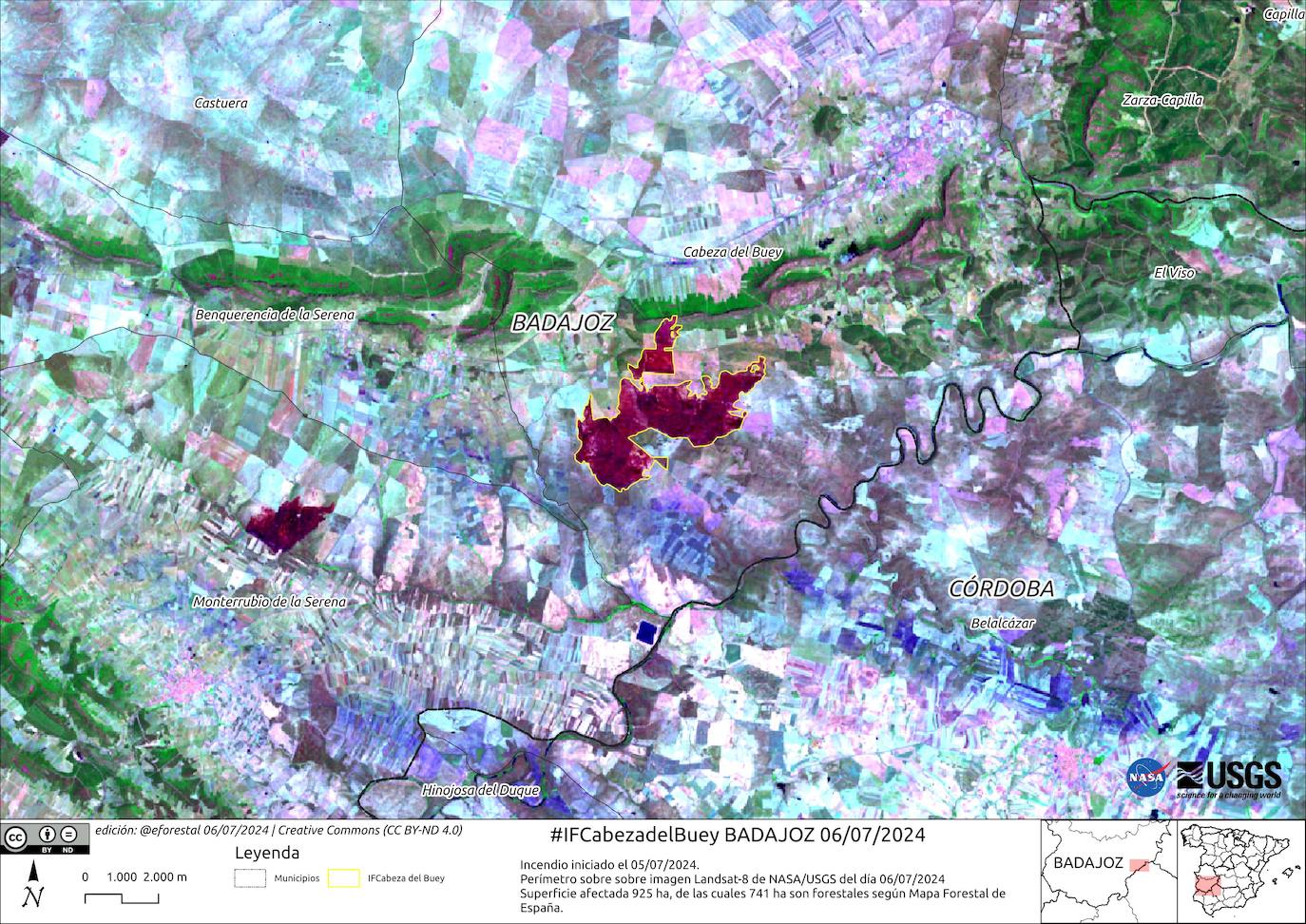 Perímetro sobre imagen Landsat-8 de NASA/USGS del día 06/07/2024