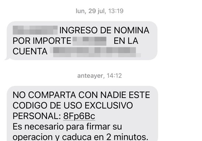 El sms del estafador cae en el mismo canal al que llegan las comunicaciones que remite la entidad.