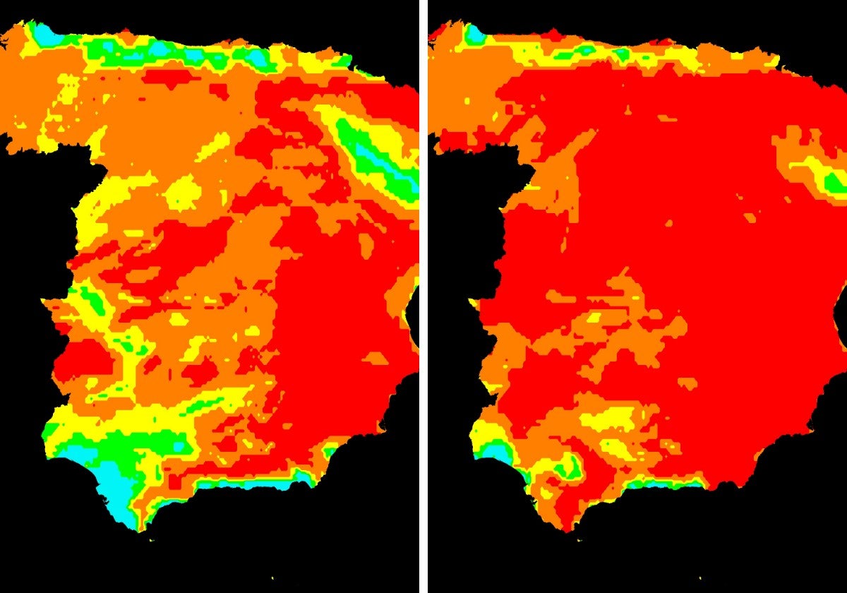 Riesgo de incendios para este viernes (izquierda) y sábado (derecha).