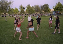 El parque del río, lleno de pacenses en verano.