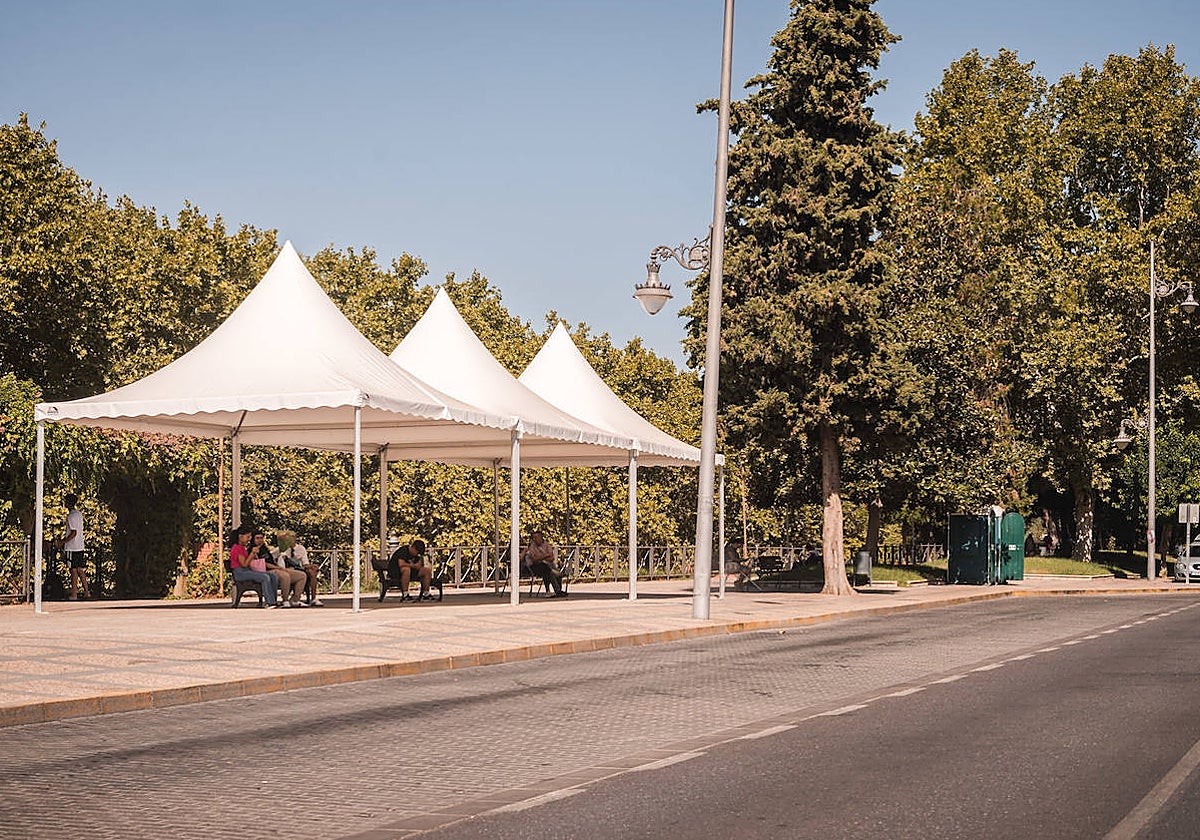 El espacio de la antigua marquesina en el Paseo de Roma está ocupado ahora por varias carpas.